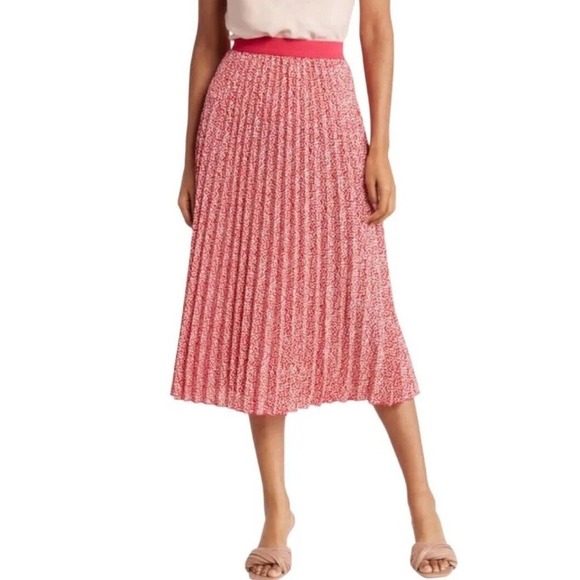 Vince Camuto Women's Red, Pink, & Ivory Pleated Elastic Waist Midi Skirt New - Picture 8 of 16